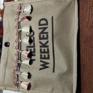 Hello Weekend Burlap Purse